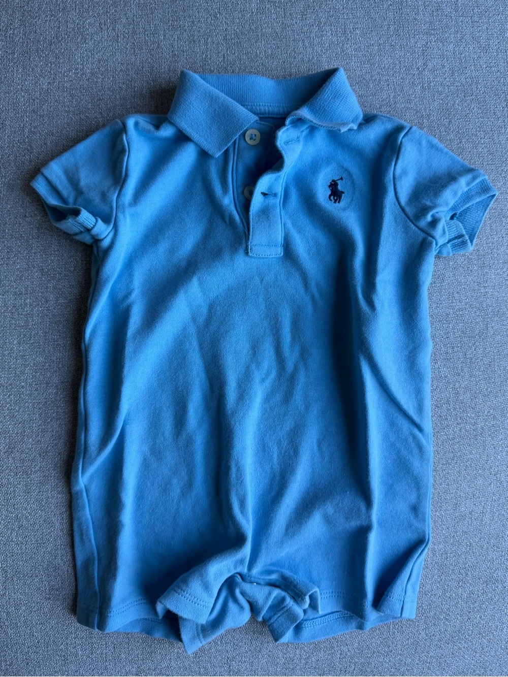 Polo by Ralph Lauren Sky Blue Polo Romper with Embroidered Pony